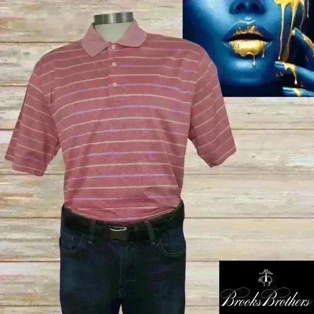 Brooks Brothers 346 Polo Shirt Mens Pink Golf Country Club Knit Sz L